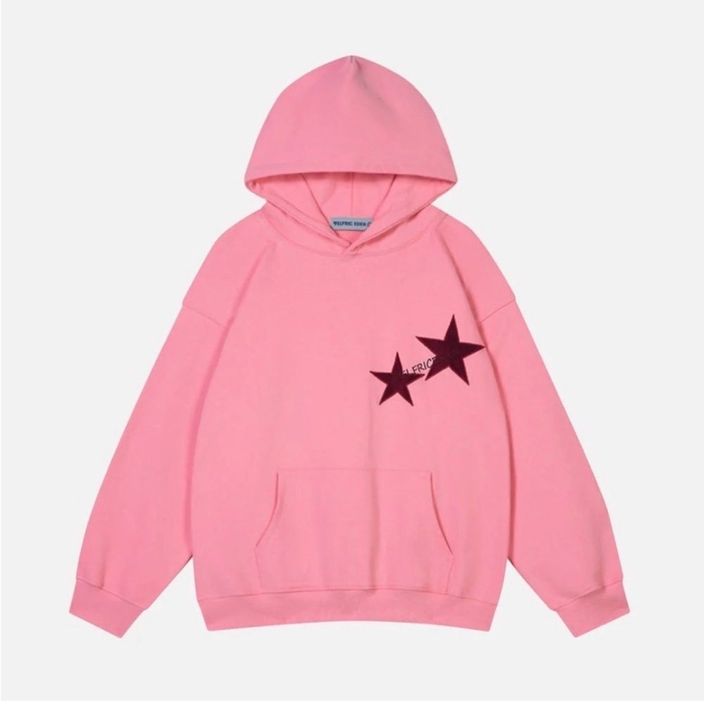 Aelfricede Pink Hoodie with Star Design & Kangaroo Pocket